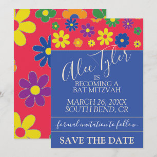 BM Bar Bat Mitzvah Flowery Save The Date