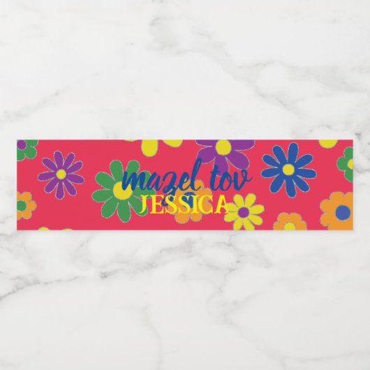 BM Bar Bat Mitzvah Flowery Waterfles Etiket (Enkel label)