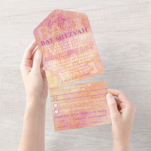 BM Bar Bat Mitzvah Gewoon Subtiel All In One Uitnodiging (Afscheurbaar)