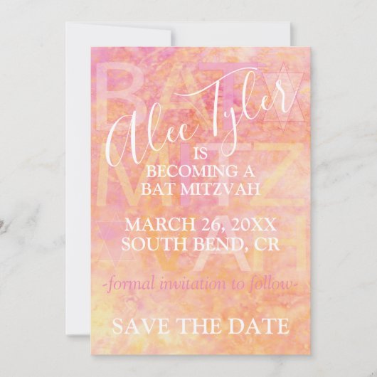 BM Bar Bat Mitzvah Gewoon Subtiel Save The Date (Voorkant)