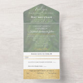 BM Bar Bat Mitzvah Groenen Zilvers All In One Uitnodiging (Binnen)