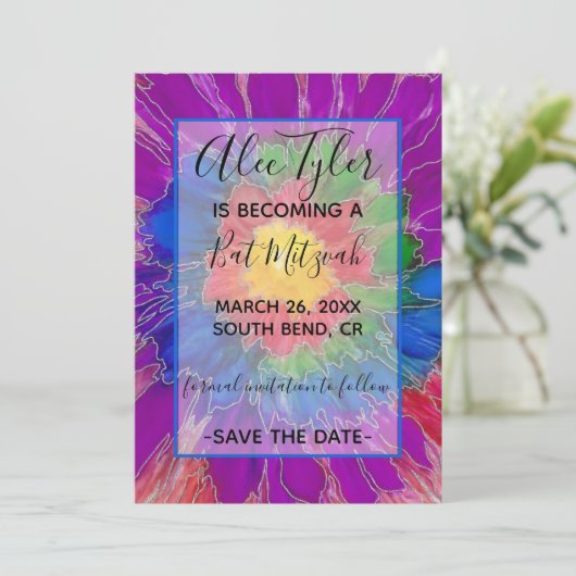 BM Bar Bat Mitzvah Kleurrijk Elegant Save The Date (Staand voorkant)