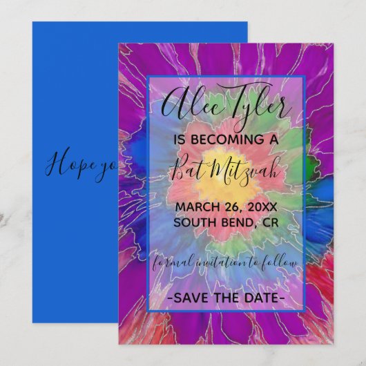 BM Bar Bat Mitzvah Kleurrijk Elegant Save The Date (Voorkant / Achterkant)