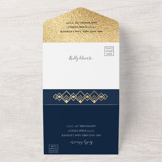 BM Bar Bat Mitzvah Marine Art Deco All In One Uitnodiging (Buitenkant)