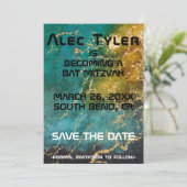 BM Bar Bat Mitzvah Ruimte Opslaan De Datum Save The Date (Staand voorkant)