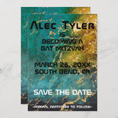 BM Bar Bat Mitzvah Ruimte Opslaan De Datum Save The Date (Voorkant / Achterkant)