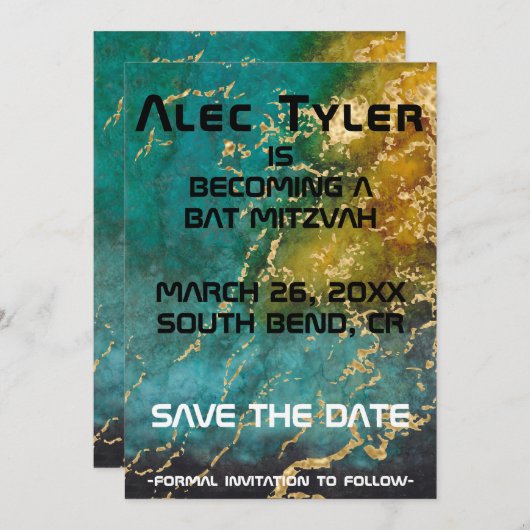 BM Bar Bat Mitzvah Ruimte Opslaan De Datum Save The Date (Voorkant / Achterkant)