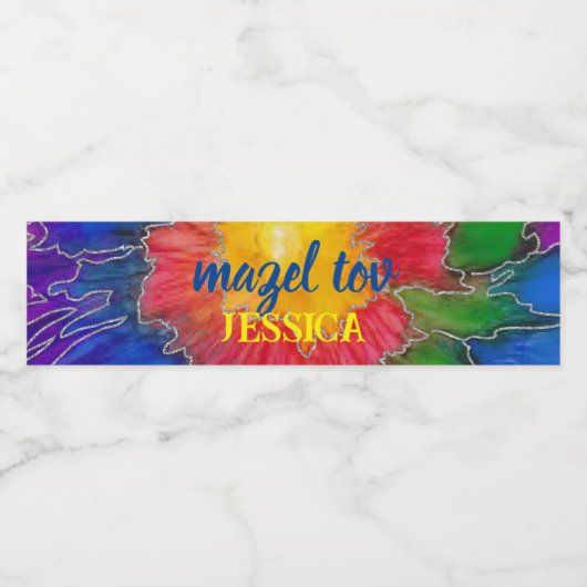 BM Bar Bat Mitzvah Tie Dye Waterfles Etiket (Enkel label)