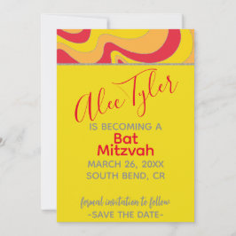 BM Bar Bat Mitzvah Zilverachtige golven Save The Date