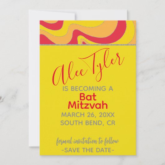 BM Bar Bat Mitzvah Zilverachtige golven Save The Date (Voorkant)