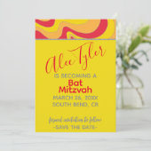 BM Bar Bat Mitzvah Zilverachtige golven Save The Date (Staand voorkant)