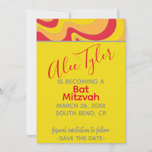 BM Bar Bat Mitzvah Zilverachtige golven Save The Date