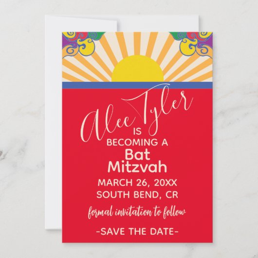 BM Bar Bat Mitzvah Zonnige Dag Save The Date (Voorkant)