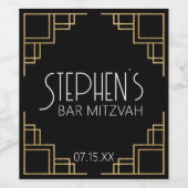 BM Bar Bat Mitzvah Zwart Art Deco Wijn Etiket (Enkel label)