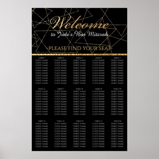 BM Bar en Bat Mitswa Gold Stars Zitplaatskaart Poster (Voorkant)