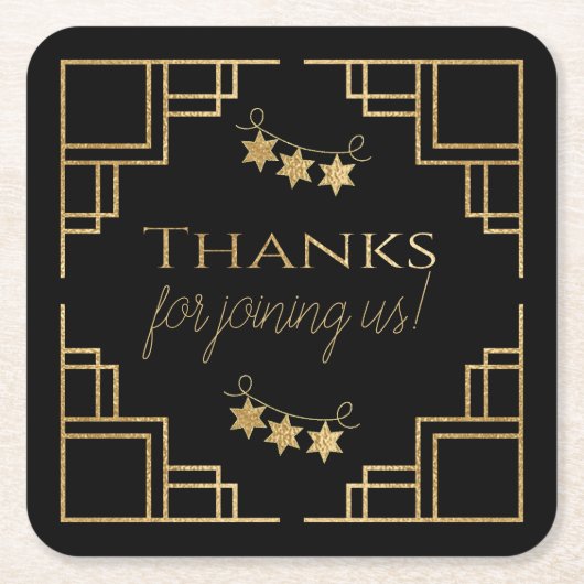 BM Bar of Bat Mitswa Black Art Deco Kartonnen Onderzetters (Voorkant)