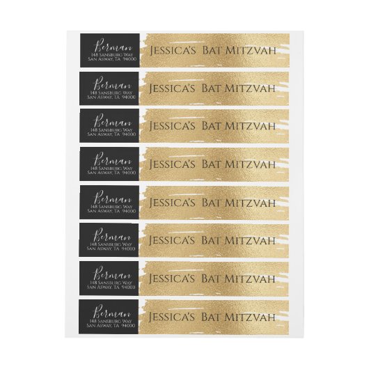 BM Bar of Bat Mitswa Elegant Goud & Zwart Adreslabel Wikkel (Vel)