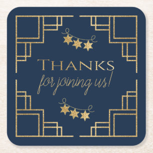 BM Bar of Bat Mitswa Navy Art Deco Kartonnen Onderzetters