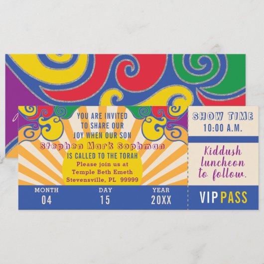 BM Bar of Bat Mitzvah Hippie Ticket Kaart (Voorkant / Achterkant)
