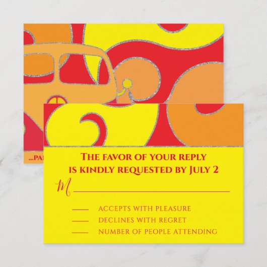 BM Bar of Bat Mitzvah RSVP Zilverachtige werveling (Voorkant / Achterkant)