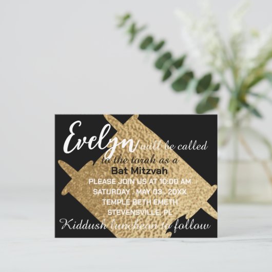 BM Bar or Bat Mitzvah Black N Gold Torah Briefkaart (Staand voorkant)