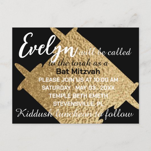 BM Bar or Bat Mitzvah Black N Gold Torah Briefkaart (Voorkant)