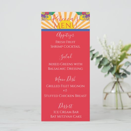 BM Bat Bar Mitzvah Elegant Sparkly Swirl Food Menu (Staand voorkant)