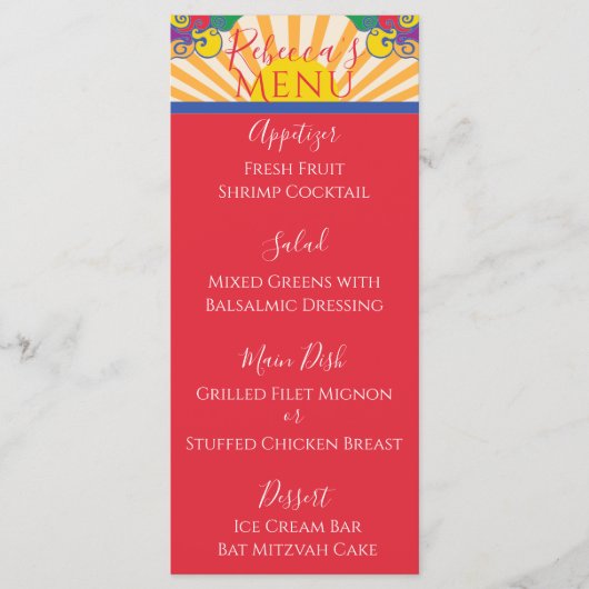 BM Bat Bar Mitzvah Elegant Sparkly Swirl Food Menu (Voorkant)