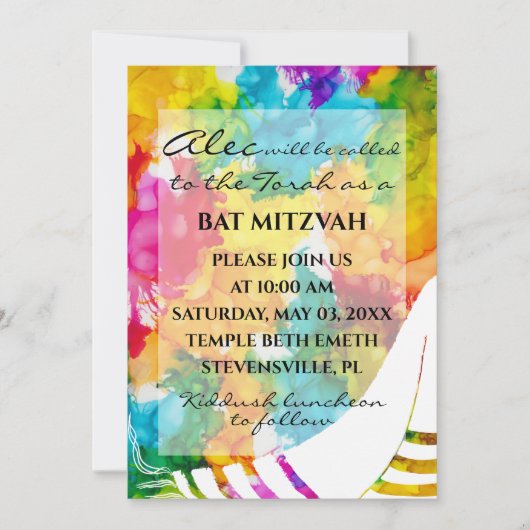 BM Bat Bar Mitzvah Spetterende Kleur Tallit Kaart (Voorkant)
