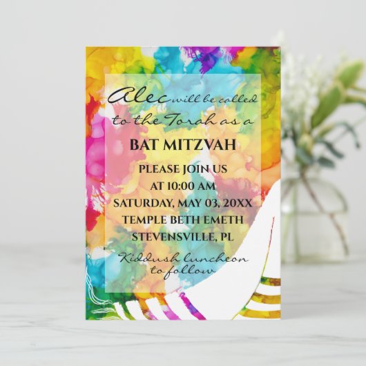 BM Bat Bar Mitzvah Spetterende Kleur Tallit Kaart (Staand voorkant)