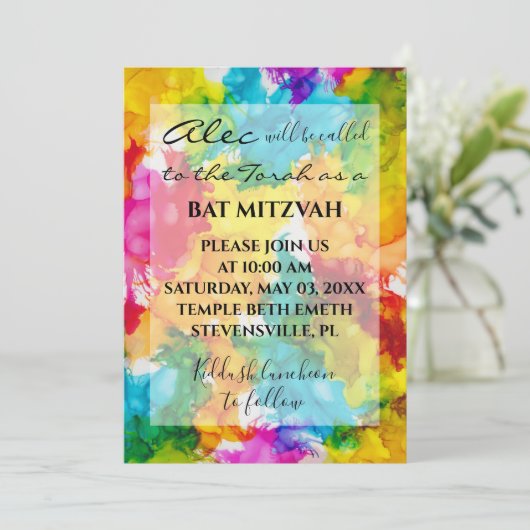 BM Bat Bar Mitzvah Splash van kleuruitnodiging Kaart (Staand voorkant)