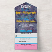 BM Bat Mitswa Blues and Pinks All In One Uitnodiging (Binnen)