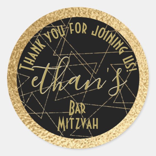 BM Bat Mitzvah Bar Mitzvah Gold Stars Ronde Sticker (Voorkant)