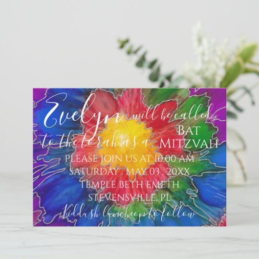 BM Bat Mitzvah Bar Mitzvah Kleurrijke Uitnodiging (Staand voorkant)