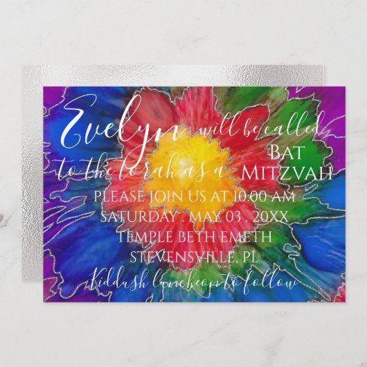 BM Bat Mitzvah Bar Mitzvah Kleurrijke Uitnodiging (Voorkant / Achterkant)