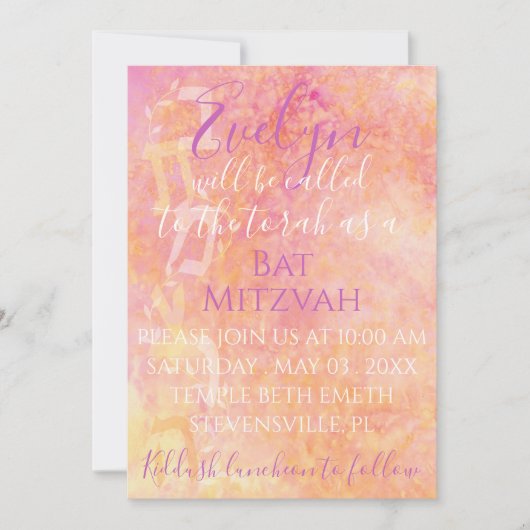 BM Bat N Bar Mitzvah Bloemrijke Subtiele Uitnodigi Kaart (Voorkant)