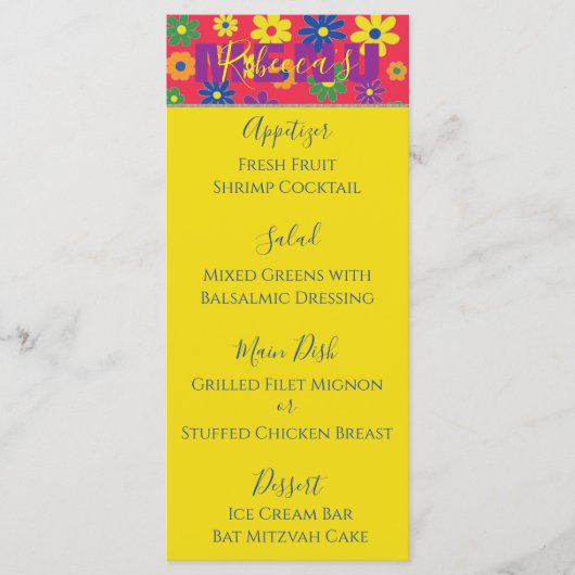 BM Bat of Bar Mitzvah Elegant Bloemen Voedsel Menu (Voorkant)
