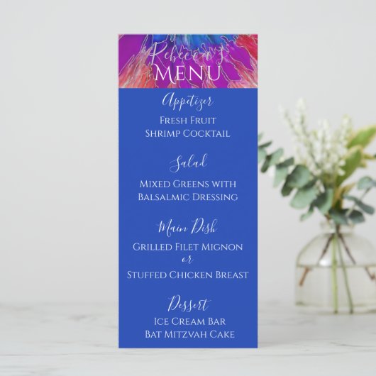BM Bat of Bar Mitzvah Elegant Tie Dye Food Menu (Staand voorkant)
