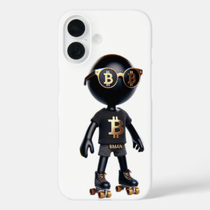 Bman op rolschaatsen, Bitcoin, door Natasha Us iPhone 16 Hoesje