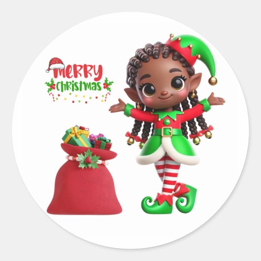 BMSC Santa's Little Helper Elf Sticker, V2 Ronde Sticker (Voorkant)