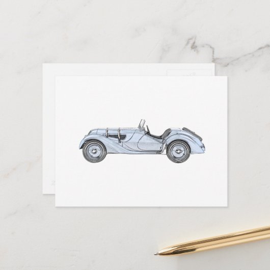 BMW 328 1936 BRIEFKAART (Voorkant / Achterkant in situ)