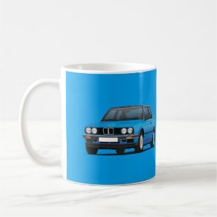 BMW 3 reeks, E30, blauw, illustratie Koffiemok