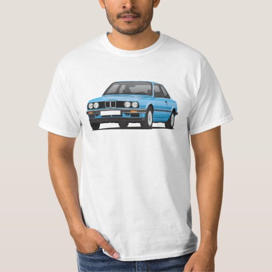 BMW E30 (3-reeks), met.blue illustratie, t-shirt (Voorkant)