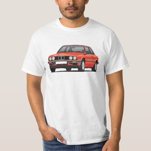 BMW E30 (3-serie), metallisch rood, illustratie T-shirt (Voorkant)