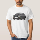 BMW E30 (drie series), zwarte illustratie, T-shirt (Voorkant)