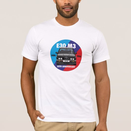 BMW E30 M3 30th Jubileum Roundel (Black Evo) T-shirt (Voorkant)