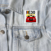 BMW E30 ontmoeten Button Badge (In situ)