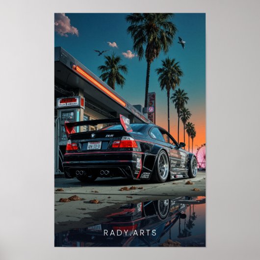 BMW M3 Night Drive Boardwalk Art Poster (Voorkant)