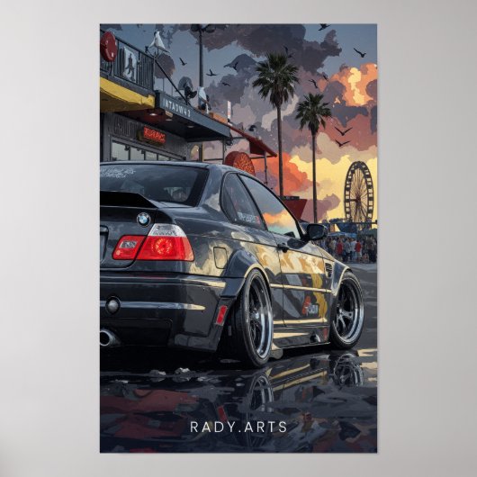 BMW M3 Sunset Street Art Poster (Voorkant)