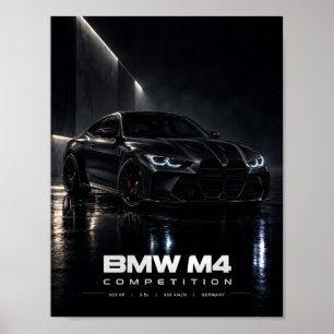 BMW M4 Competition – Zwarte luxe sportwagen autom Poster